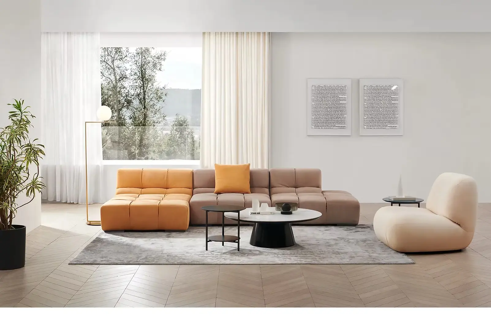 Sofa modular bọc da lộn cao cấp – SS39017